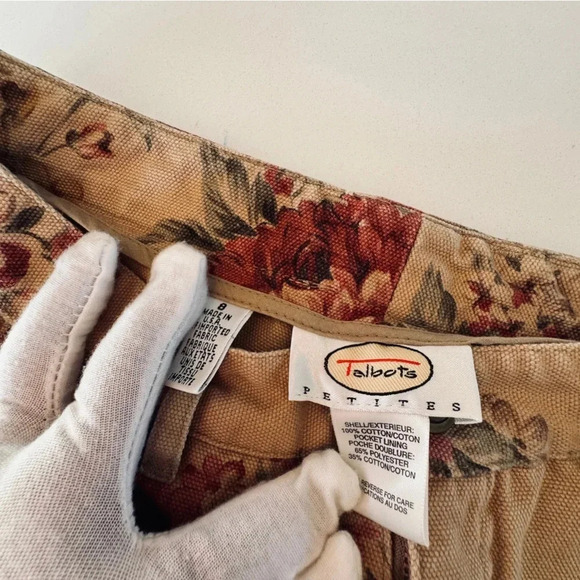 VTG Talbots || Floral Cotton Canvas Pants 8 Petite - Picture 8 of 11